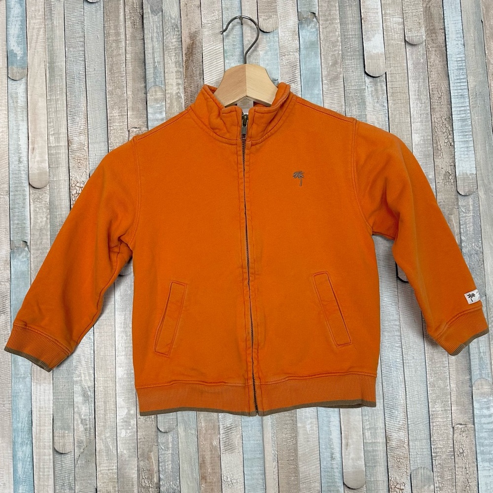 Janie and Jack 4 Boys‎ Orange Full Zip Jacket Sweatshirt Cotton Terry Knit Palm